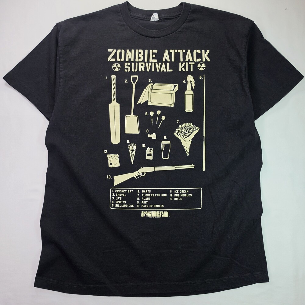 Vintage 2004 Shaun of the Dead Zombie Attack Survival Kit Movie T-Shirt XL